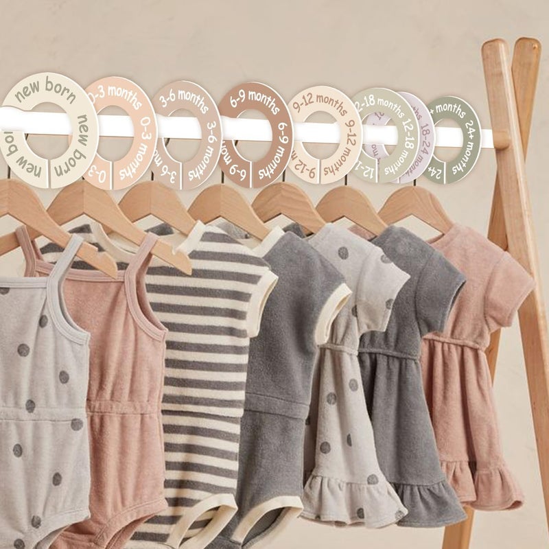 cephira Baby Closet Dividers for Clothes – Earth Tone Round Baby Clothes Dividers for Closet Rod, Nursery Closet Organizer & Decor, Clear Labels for Easy Sorting, Fits Most Rods - Image 2